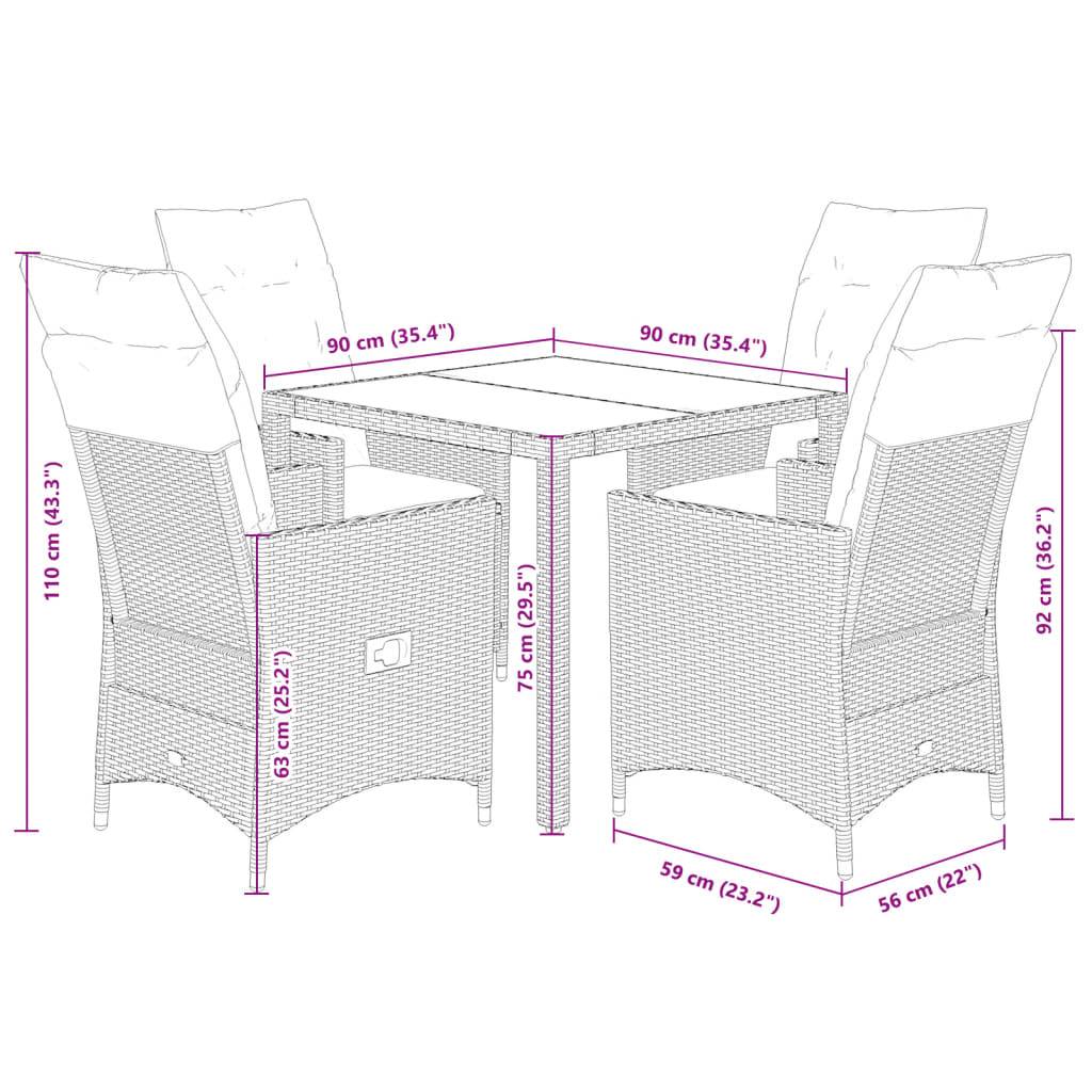 vidaXL 5-tlg. Garten-Essgruppe mit Kissen Beige Poly Rattan