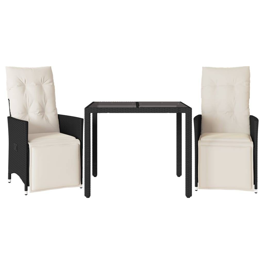 vidaXL 3-tlg. Bistro-Set mit Kissen Schwarz Poly Rattan