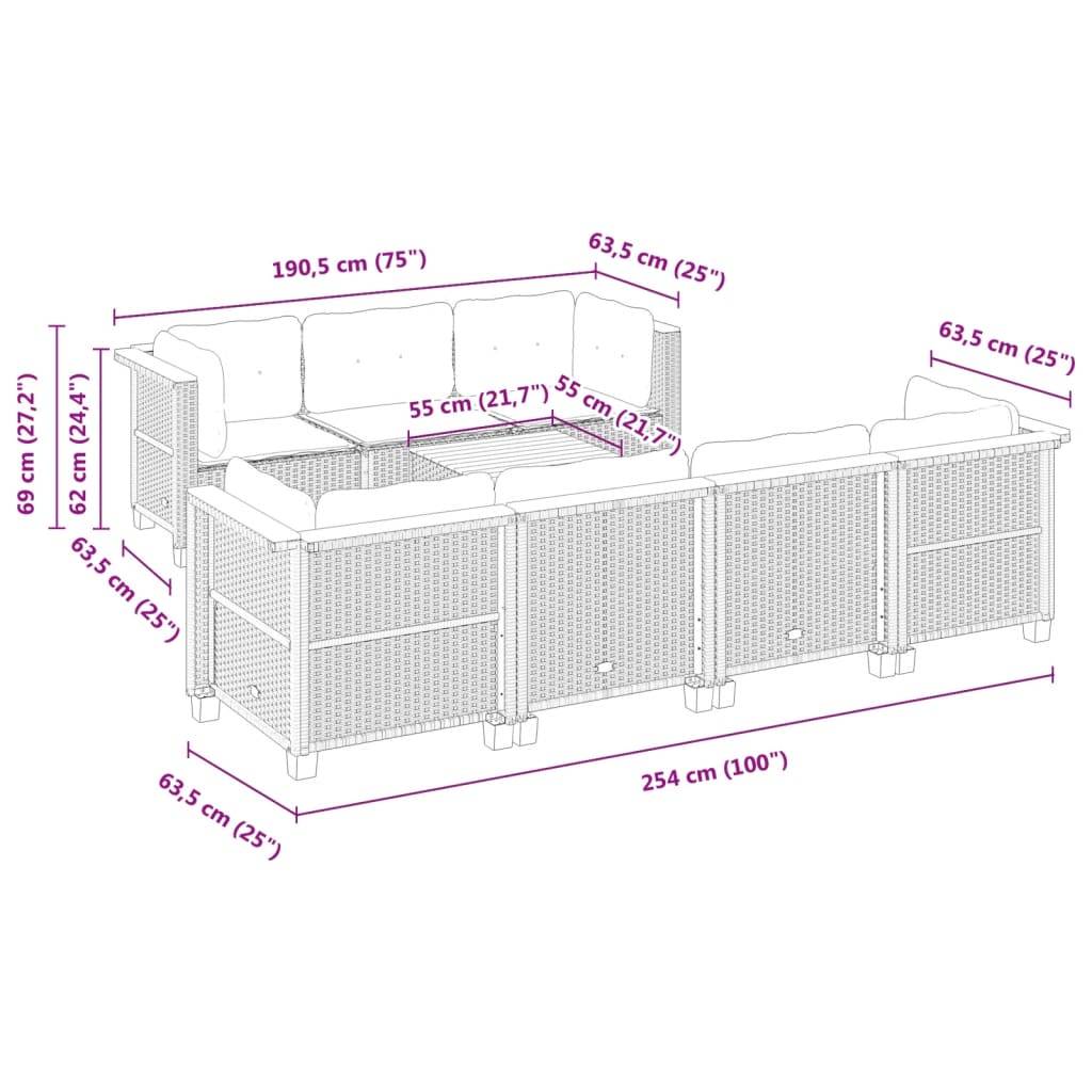 vidaXL 8-tlg. Garten-Sofagarnitur mit Kissen Schwarz Poly Rattan