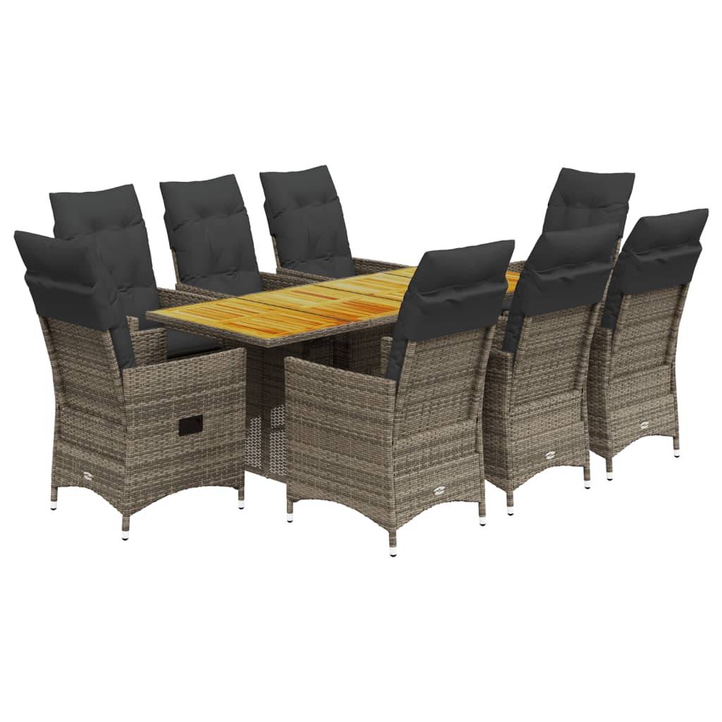 vidaXL 9-tlg. Garten-Essgruppe mit Kissen Grau Poly Rattan