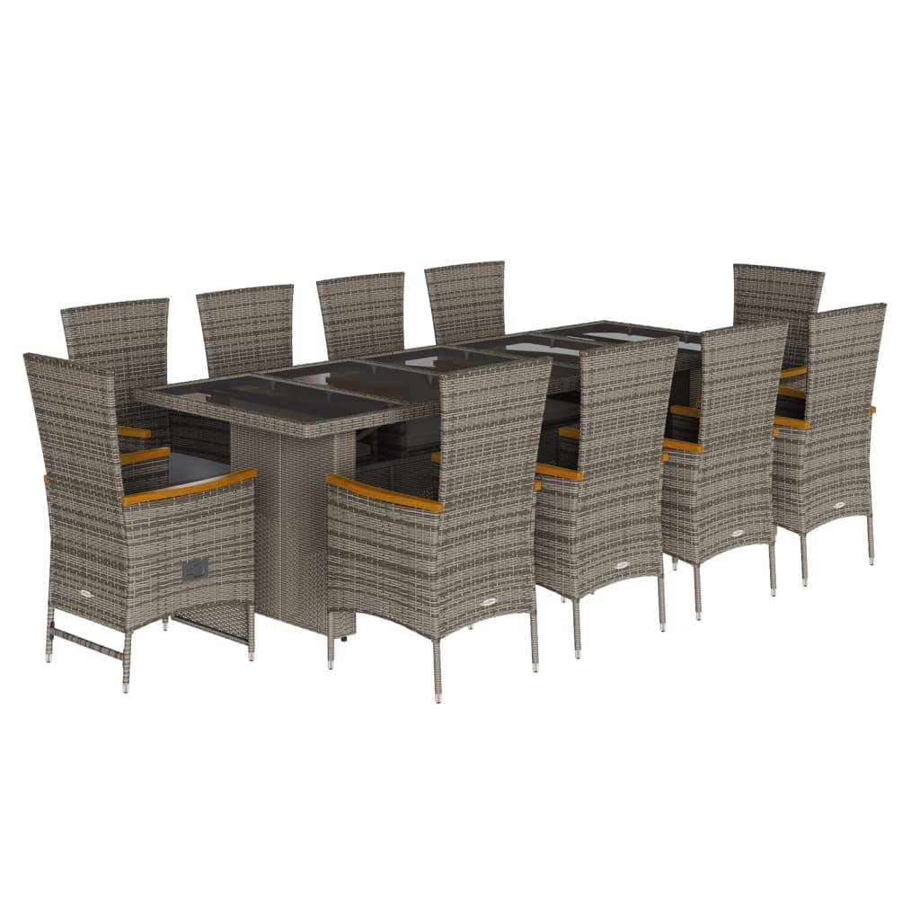 vidaXL 11-tlg. Garten-Essgruppe mit Kissen Grau Poly Rattan