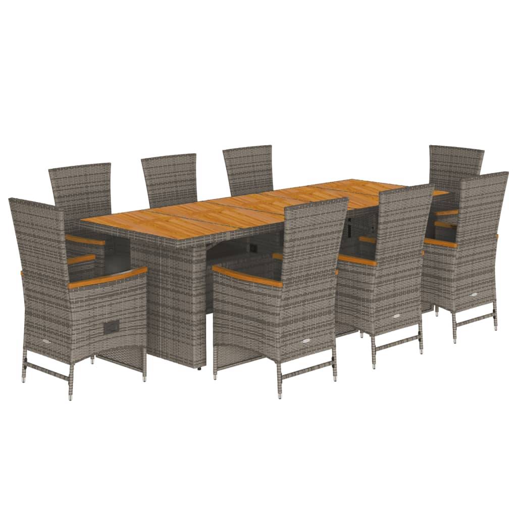 vidaXL 9-tlg. Garten-Essgruppe mit Kissen Grau Poly Rattan