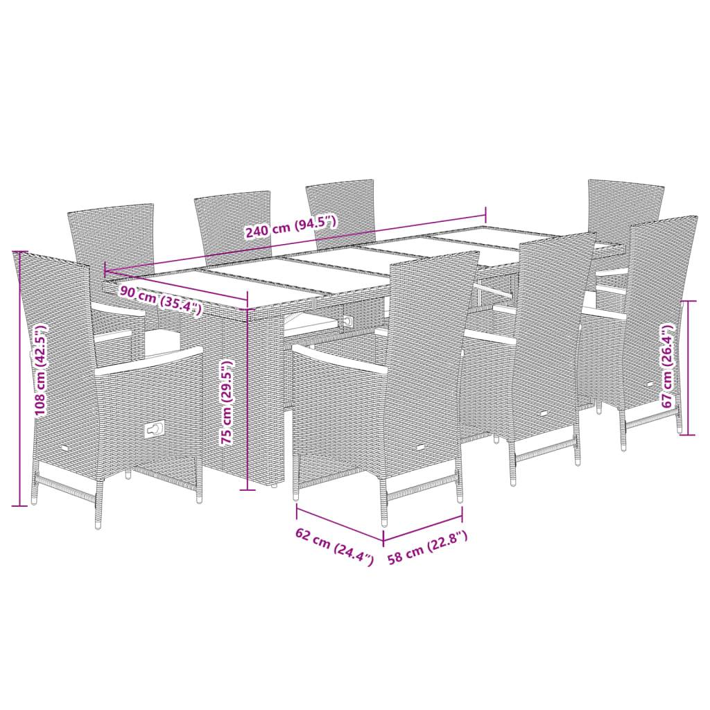 vidaXL 9-tlg. Garten-Essgruppe mit Kissen Grau Poly Rattan