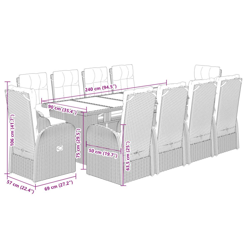 vidaXL 11-tlg. Garten-Essgruppe mit Kissen Schwarz Poly Rattan