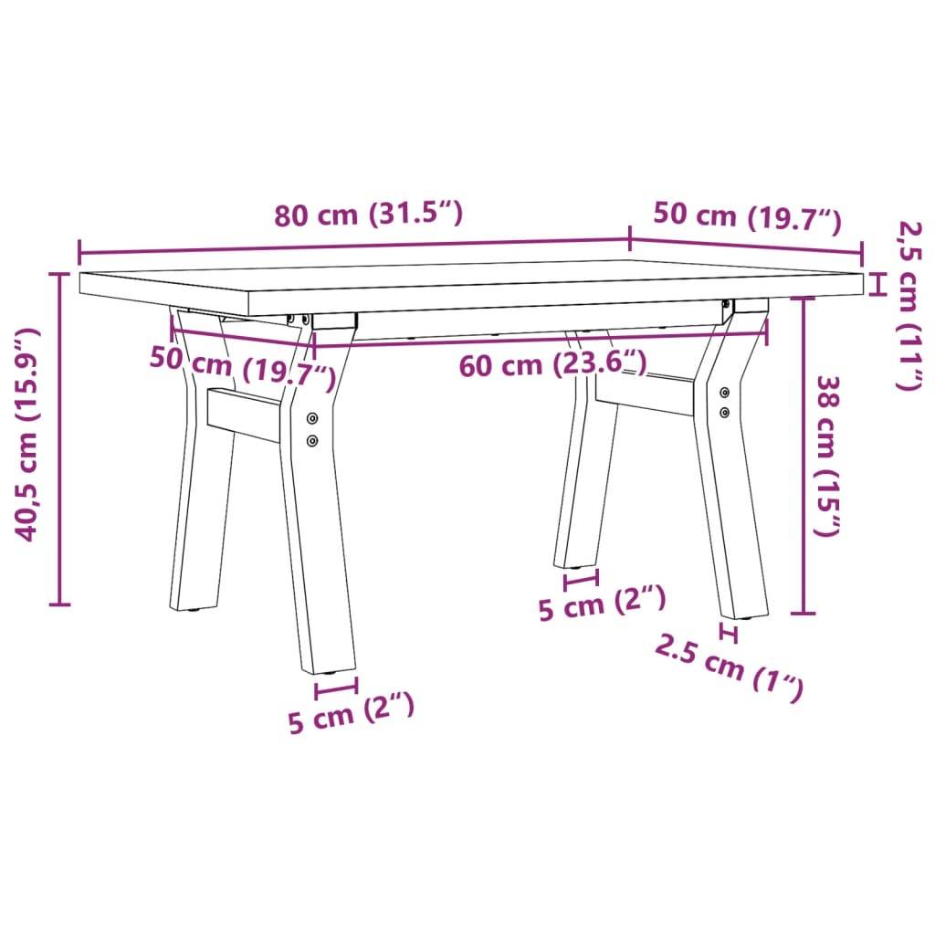 vidaXL Couchtisch Y-Gestell 80x50x40,5cm Massivholz Kiefer & Stahl
