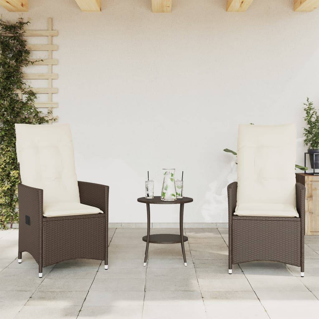 vidaXL 3-tlg. Bistro-Set mit Kissen Braun Poly Rattan