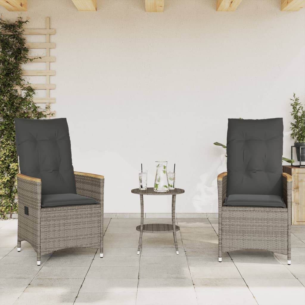 vidaXL 3-tlg. Bistro-Set mit Kissen Grau Poly Rattan