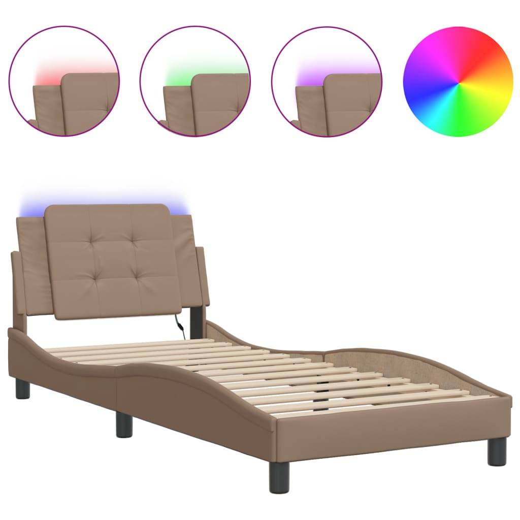 vidaXL Bettgestell mit LED ohne Matratze "Zadar" Cappuccino-Braun 90x190 cm Kunstleder