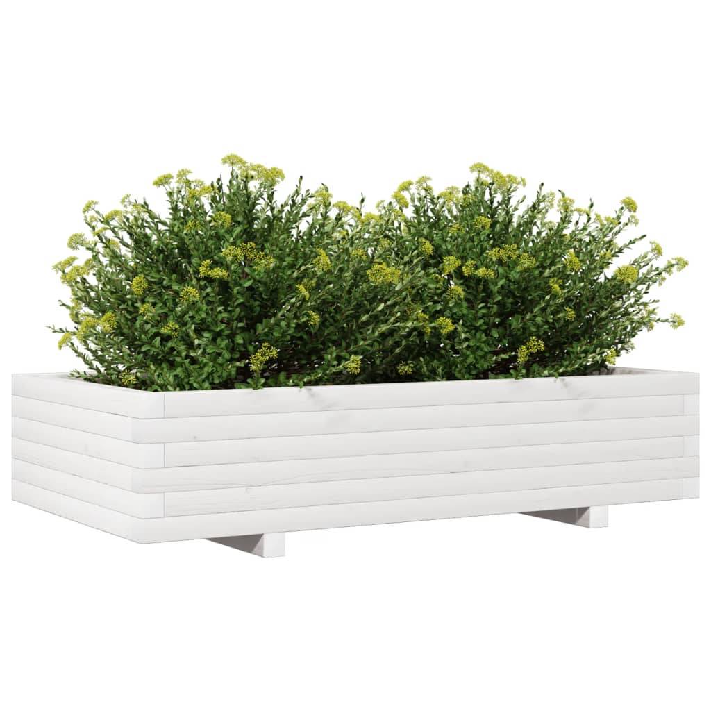 vidaXL Pflanzkübel Weiß 110x60x26,5 cm Massivholz Kiefer