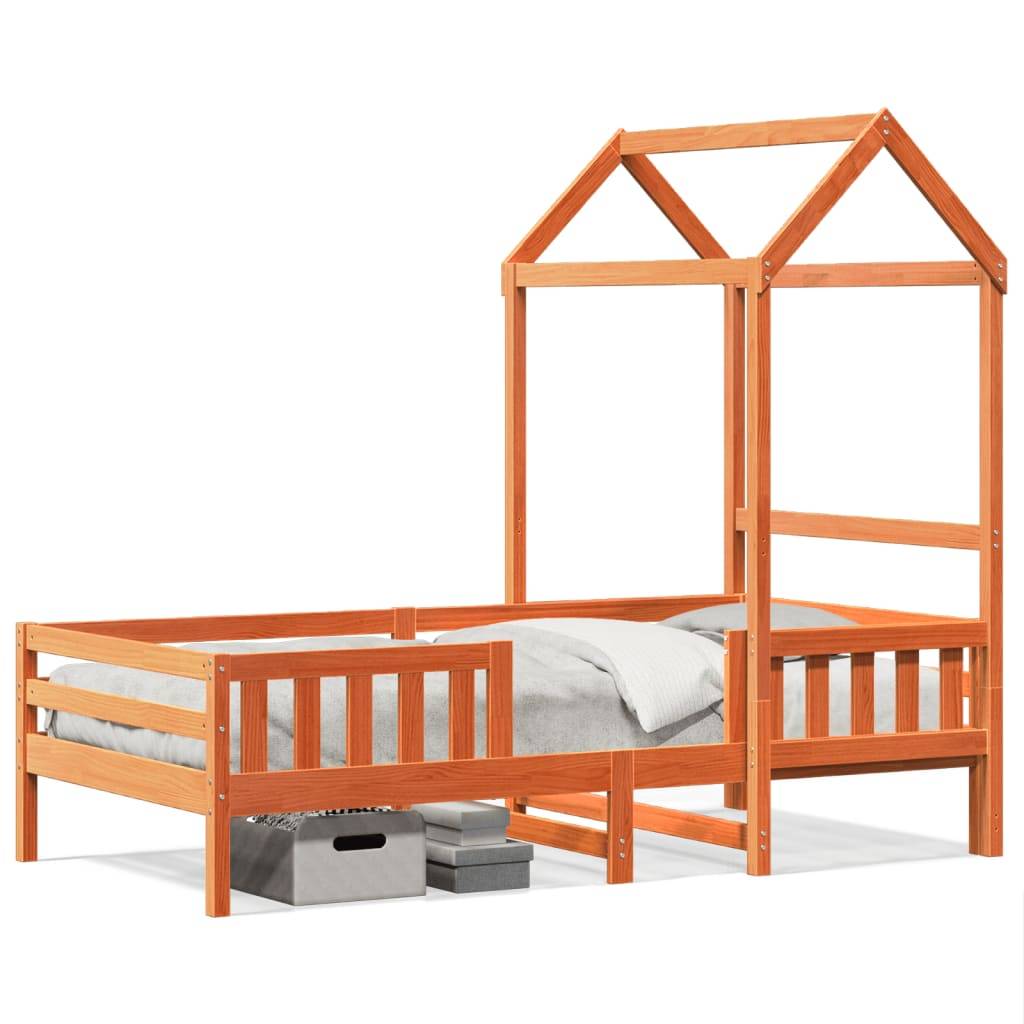 vidaXL Massivholzbett mit Dach Wachsbraun 75x190 cm Kiefer