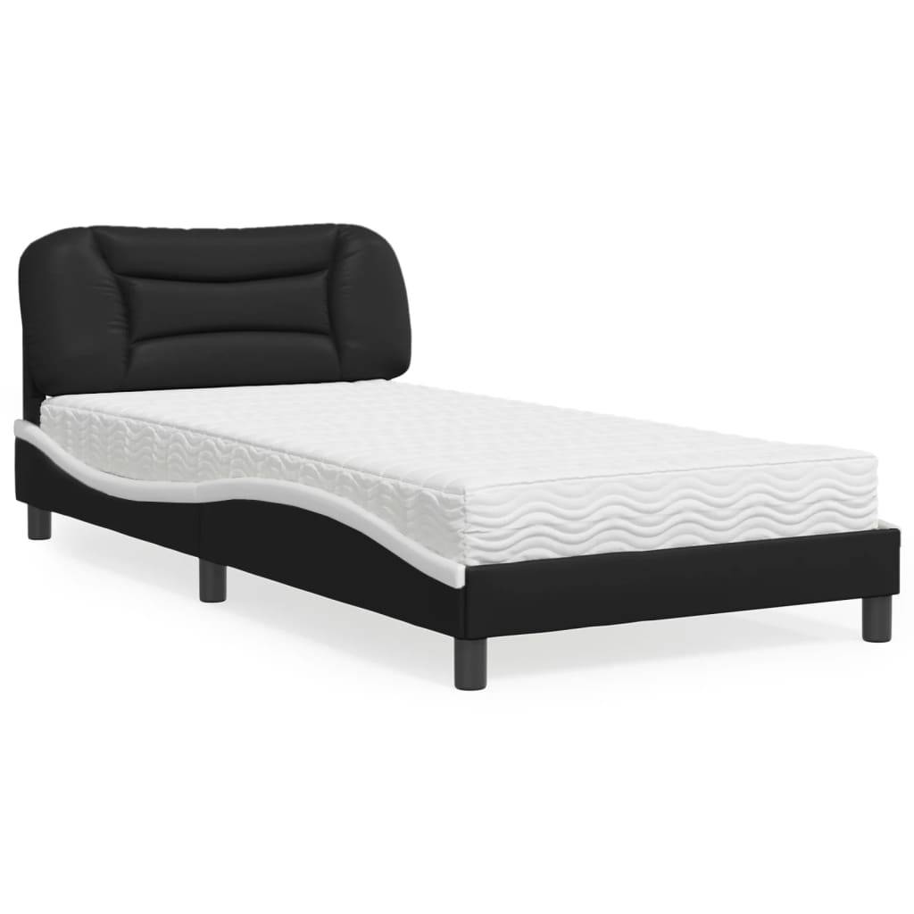 vidaXL Bett mit Matratze "Hvar" Schwarz und Weiß 100x200 cm Kunstleder