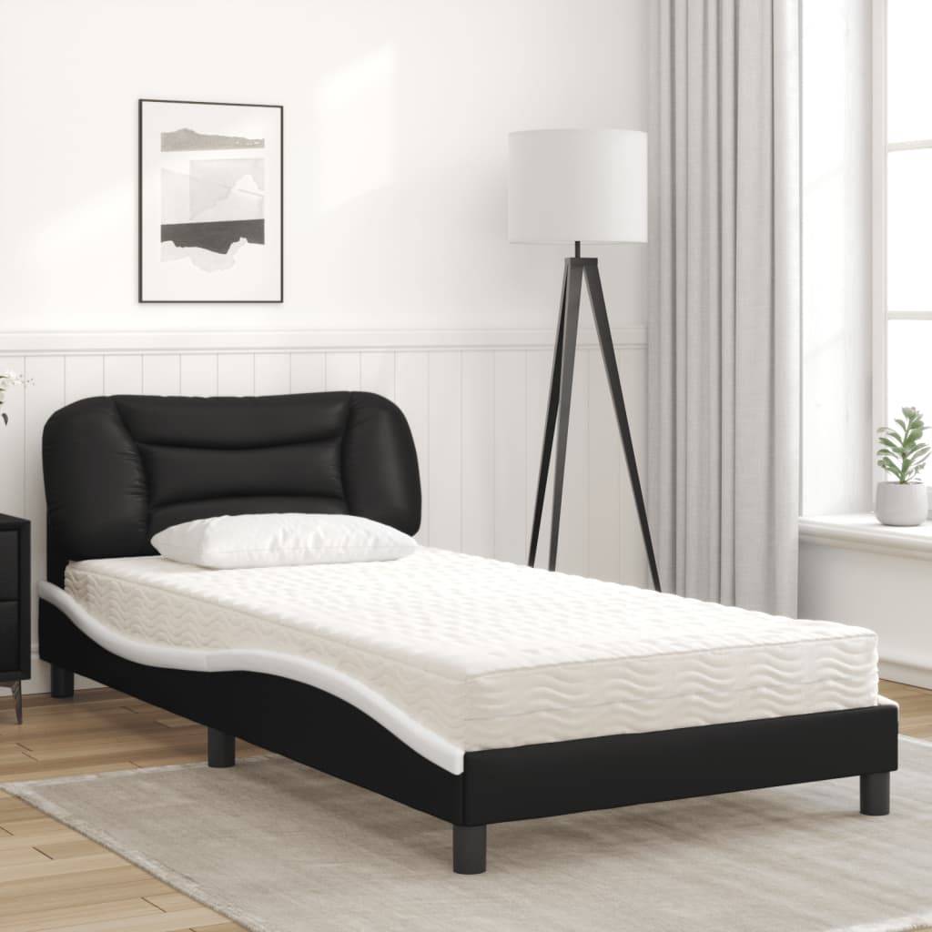 vidaXL Bett mit Matratze "Hvar" Schwarz und Weiß 100x200 cm Kunstleder