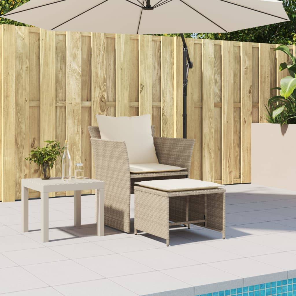 vidaXL Gartenstuhl mit Fußhocker Beige Poly Rattan
