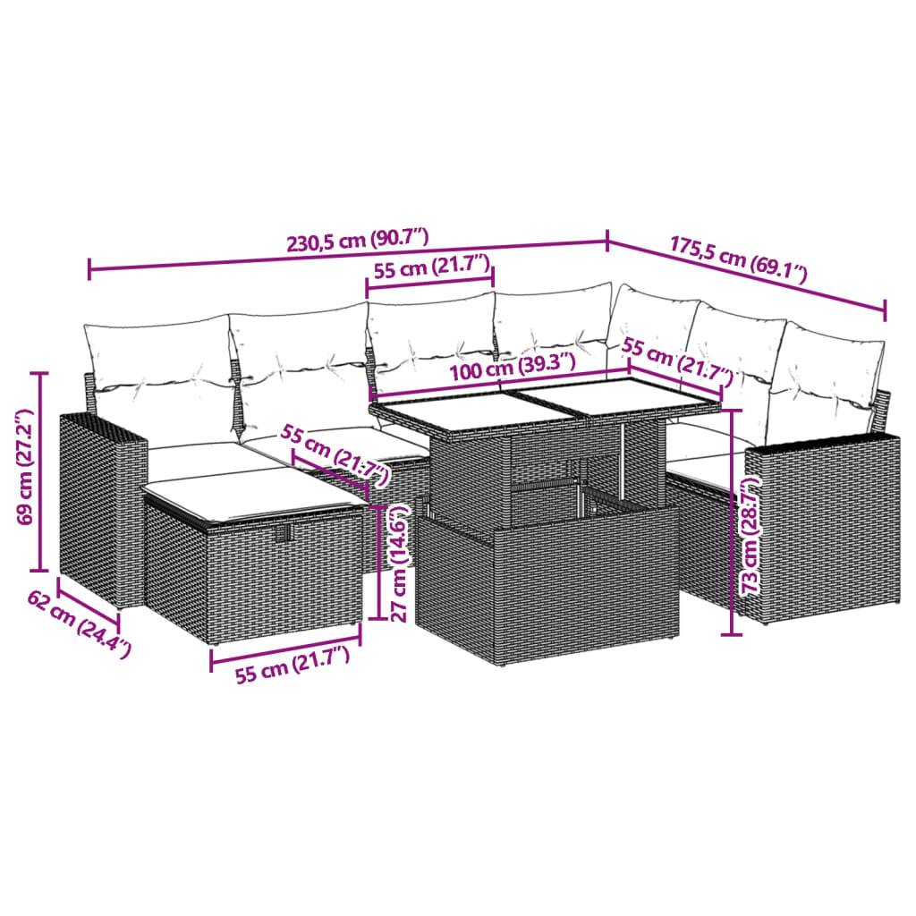 vidaXL 8-tlg. Garten-Sofagarnitur mit Kissen Beige Poly Rattan