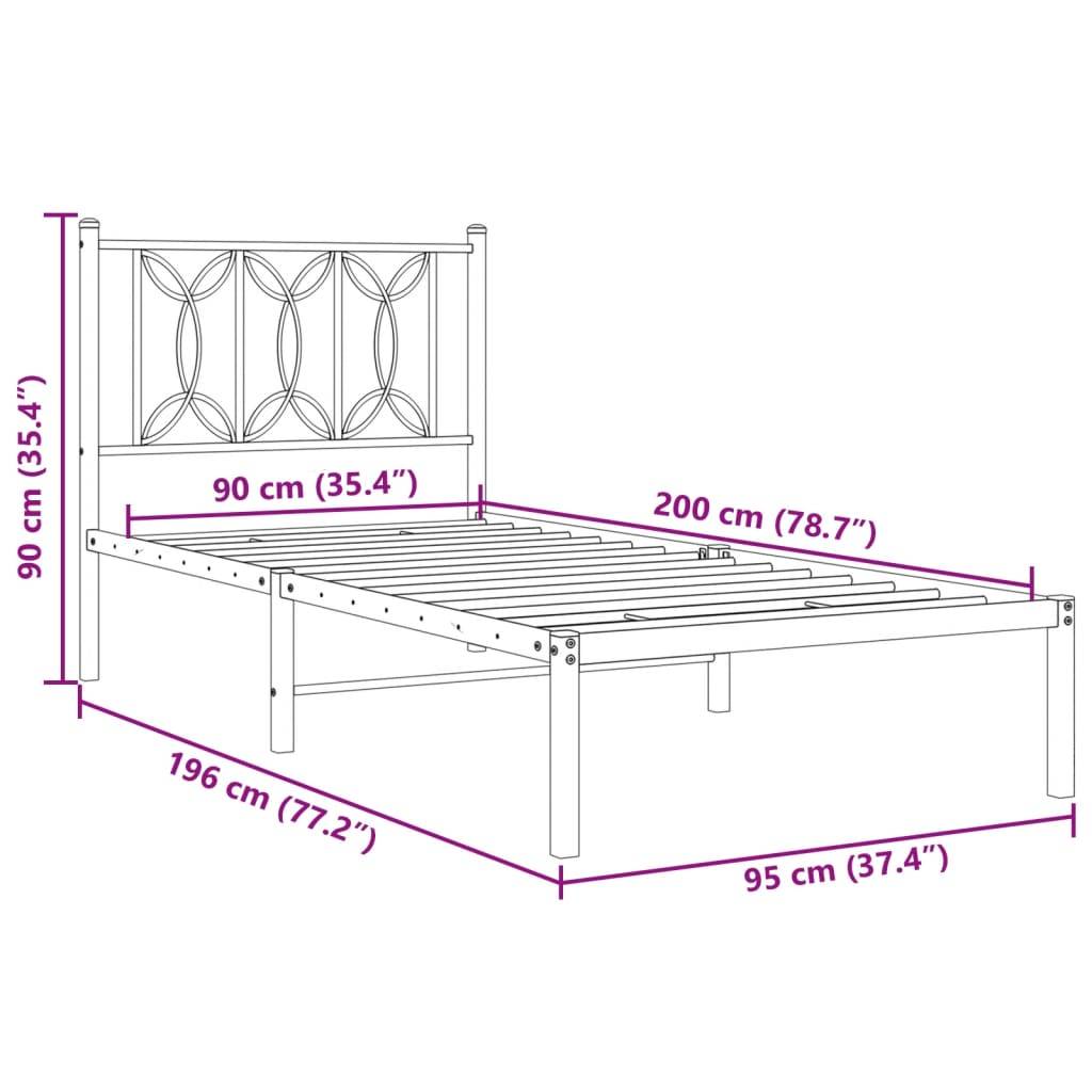 vidaXL Bettgestell mit Kopfteil Metall Weiß 90x200 cm
