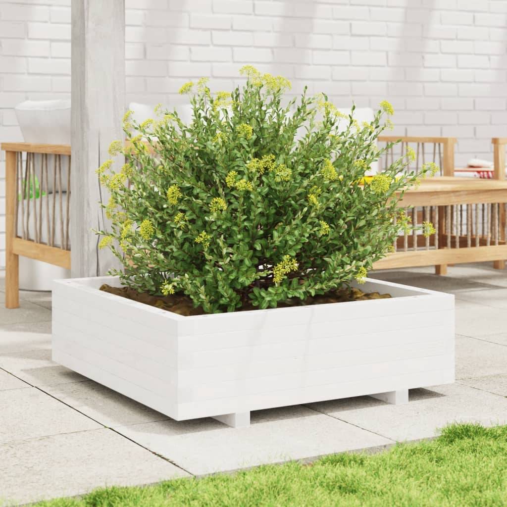 vidaXL Pflanzkübel Weiß 80x80x26,5 cm Massivholz Kiefer