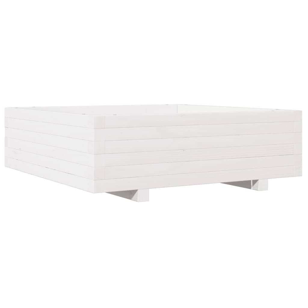 vidaXL Pflanzkübel Weiß 80x80x26,5 cm Massivholz Kiefer