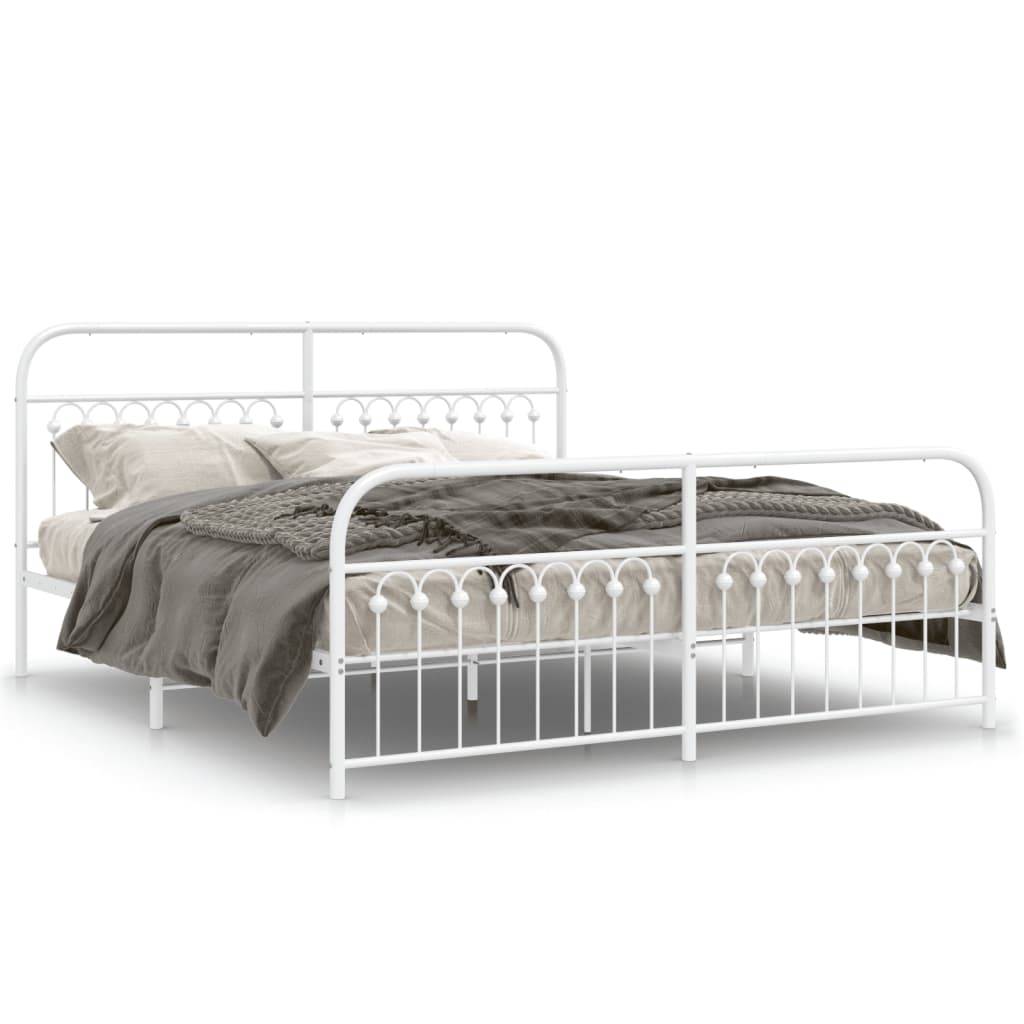 vidaXL Bettgestell mit Kopf- und Fußteil Metall Weiß 183x203 cm