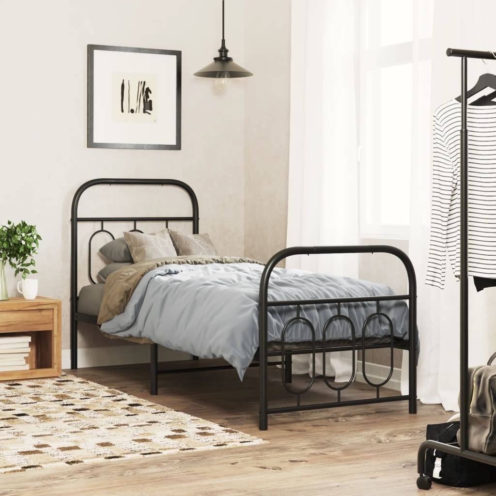 vidaXL Bettgestell mit Kopf- und Fußteil Metall Schwarz 75x190 cm