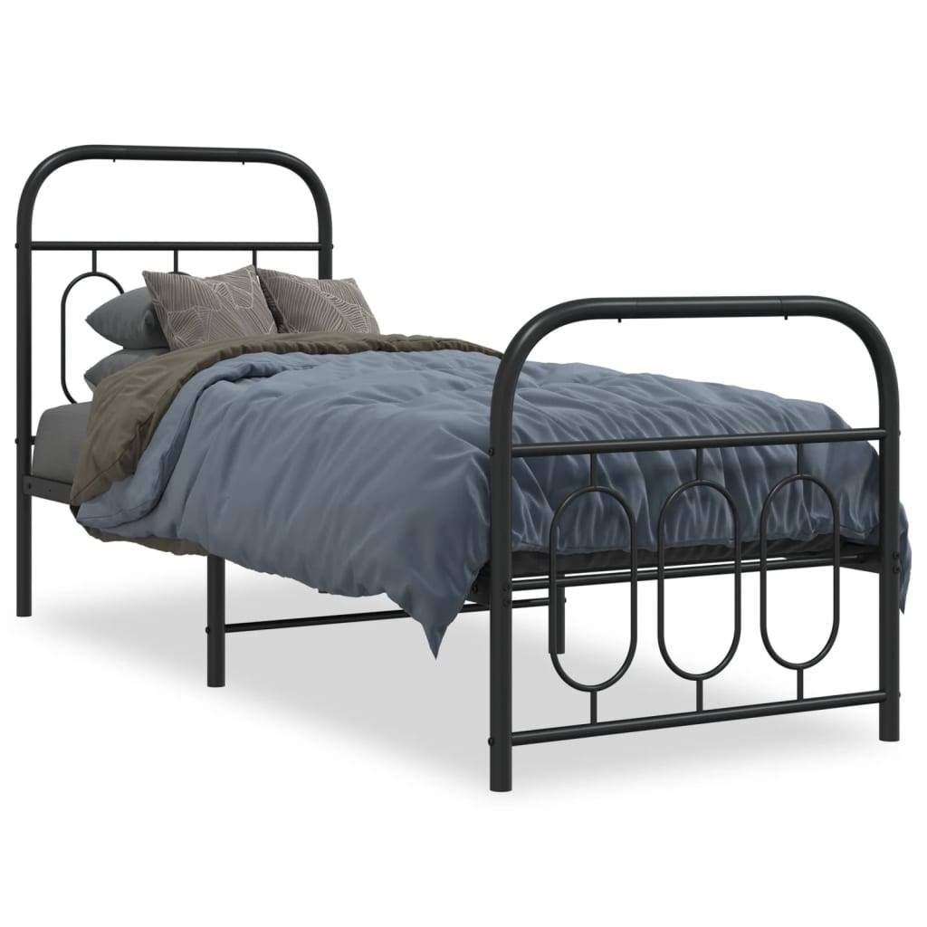 vidaXL Bettgestell mit Kopf- und Fußteil Metall Schwarz 75x190 cm