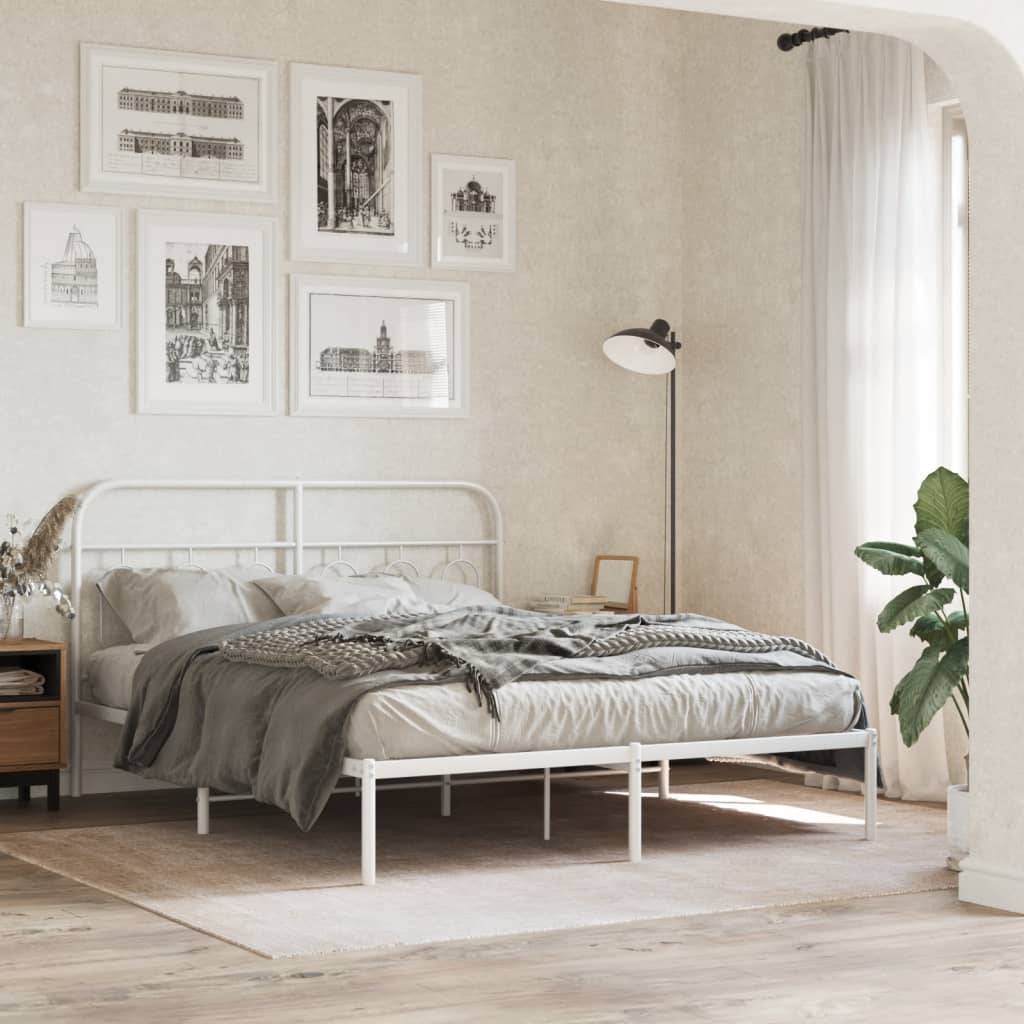 vidaXL Bettgestell mit Kopfteil Metall Weiß 135x190 cm