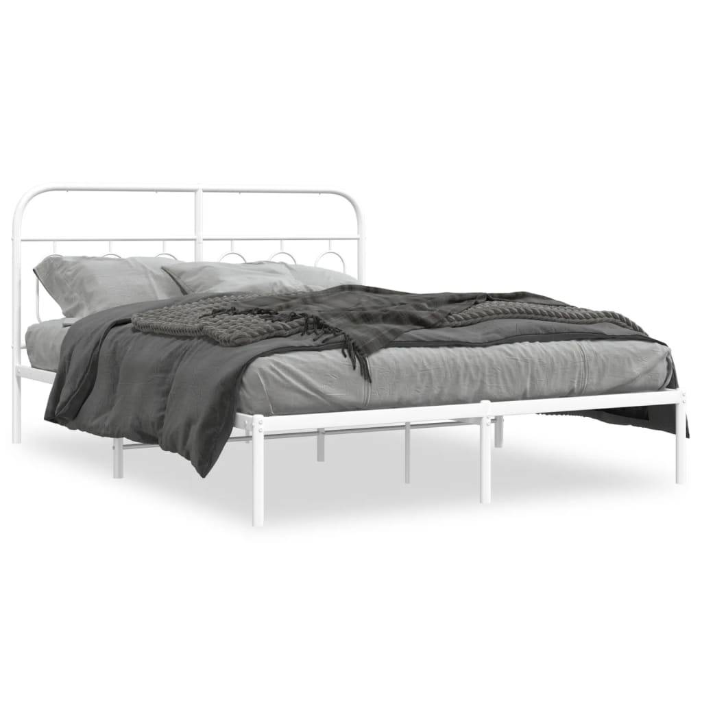 vidaXL Bettgestell mit Kopfteil Metall Weiß 135x190 cm