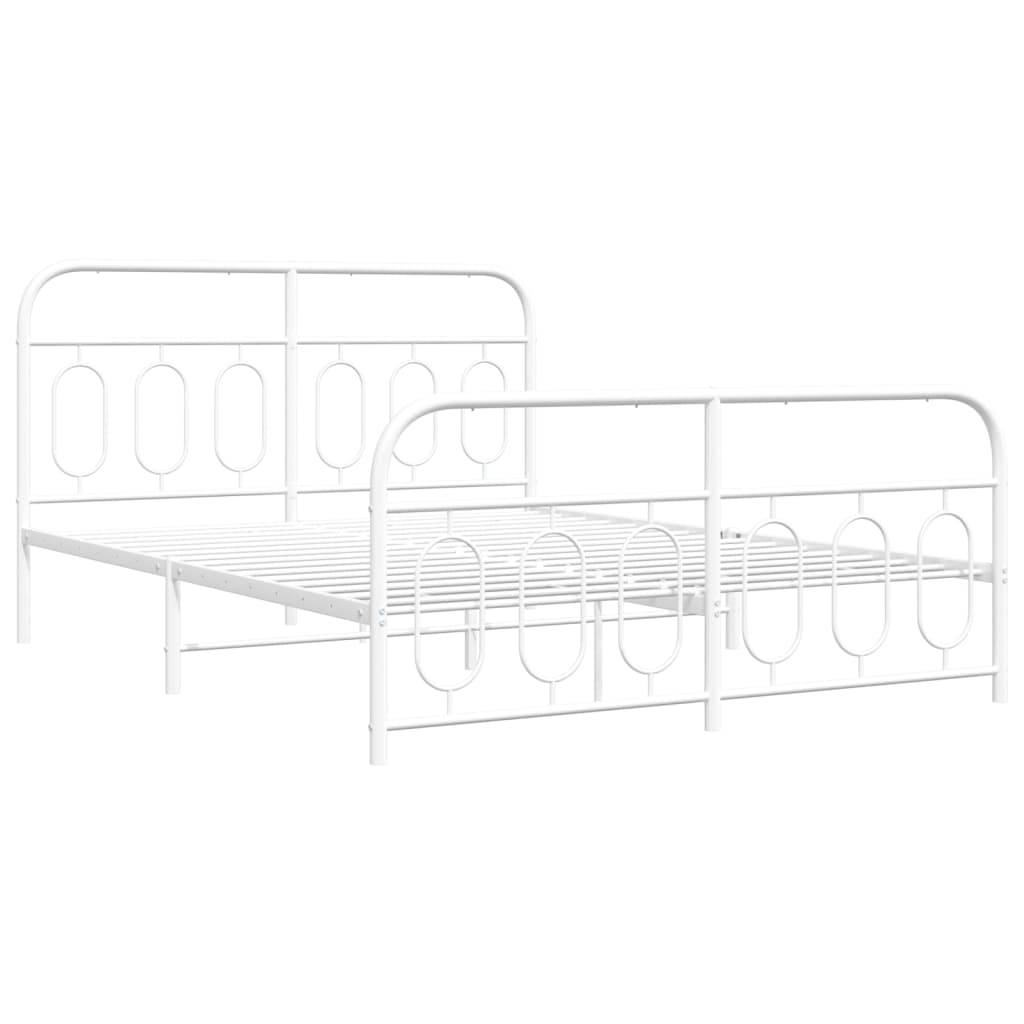 vidaXL Bettgestell mit Kopf- und Fußteil Metall Weiß 150x200 cm