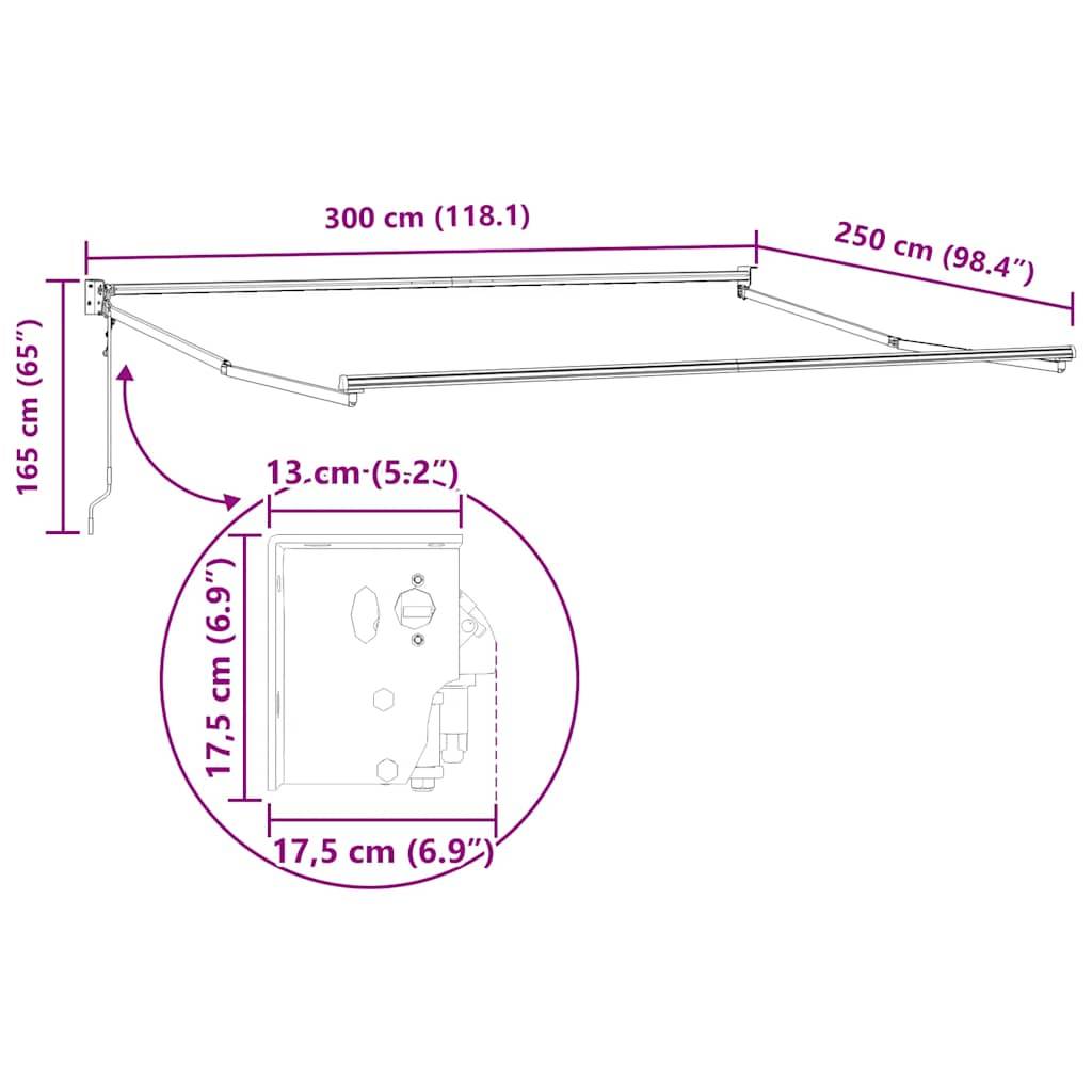 vidaXL Markise Einziehbar Anthrazit und Weiß 3x2,5 m Stoff & Aluminium