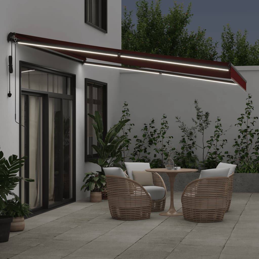 vidaXL Markise Automatisch mit LED Weinrot 400x350 cm
