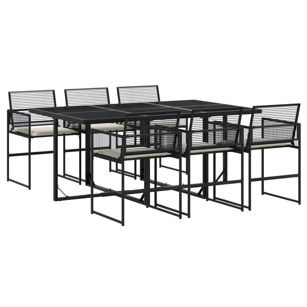 vidaXL 7-tlg. Garten-Essgruppe mit Kissen Schwarz Poly Rattan