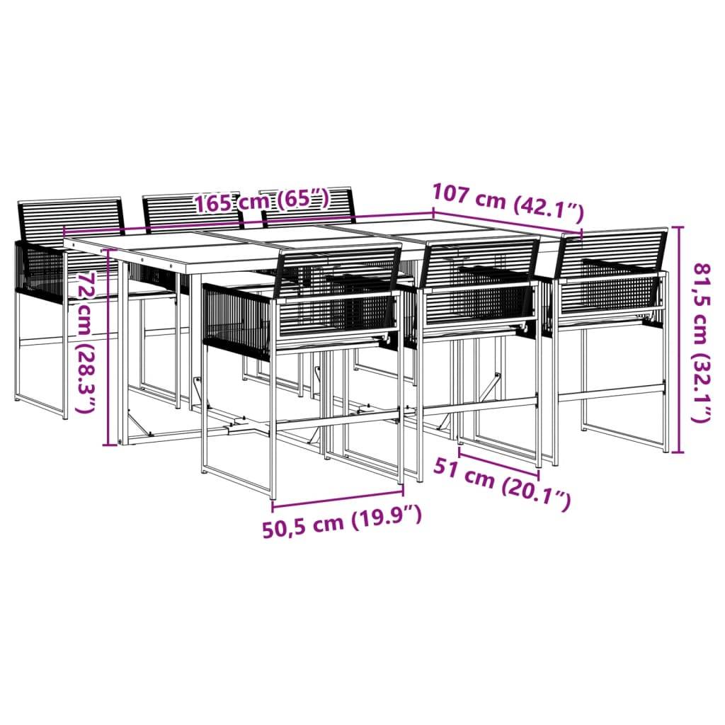 vidaXL 7-tlg. Garten-Essgruppe mit Kissen Schwarz Poly Rattan