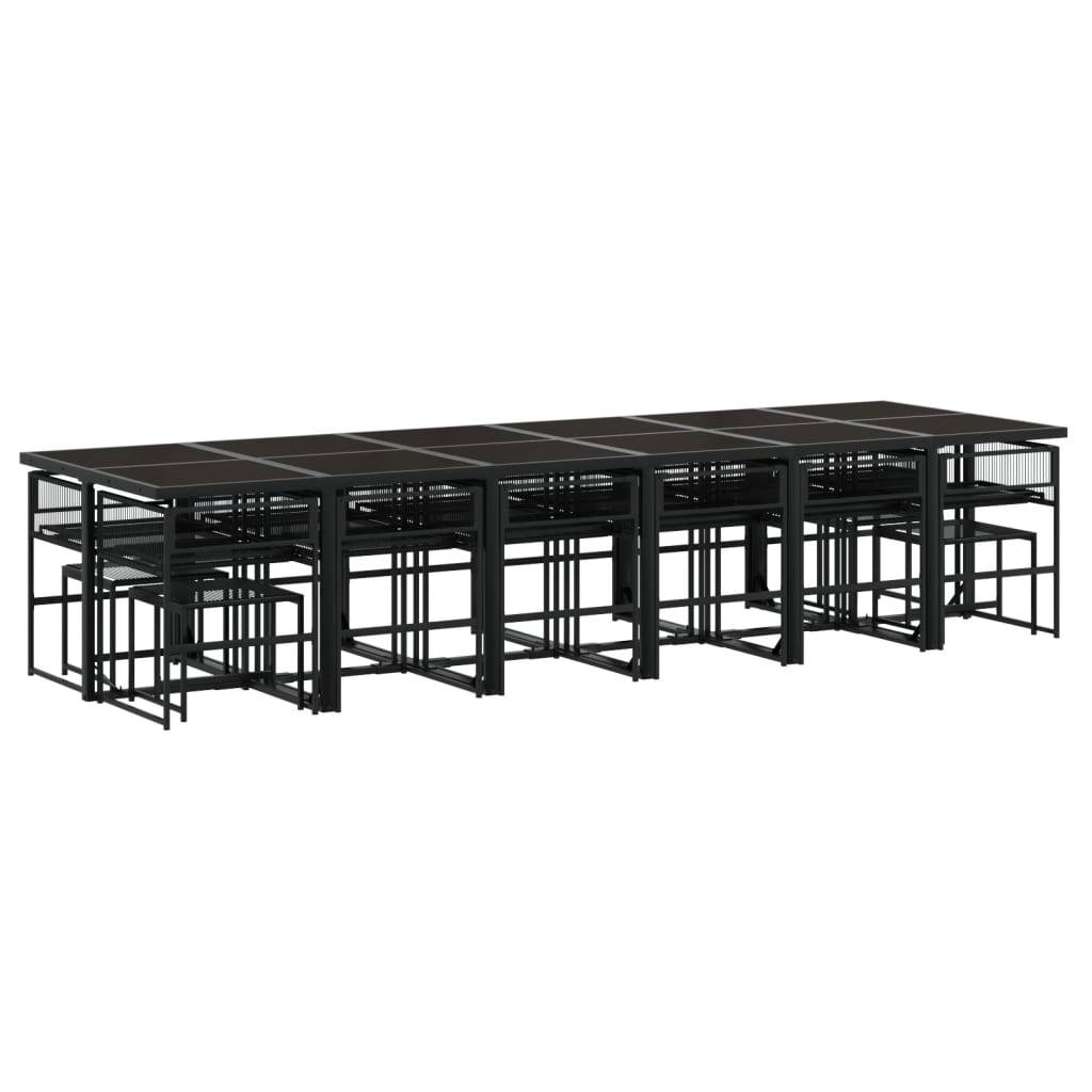 vidaXL 17-tlg. Garten-Essgruppe mit Kissen Schwarz Poly Rattan