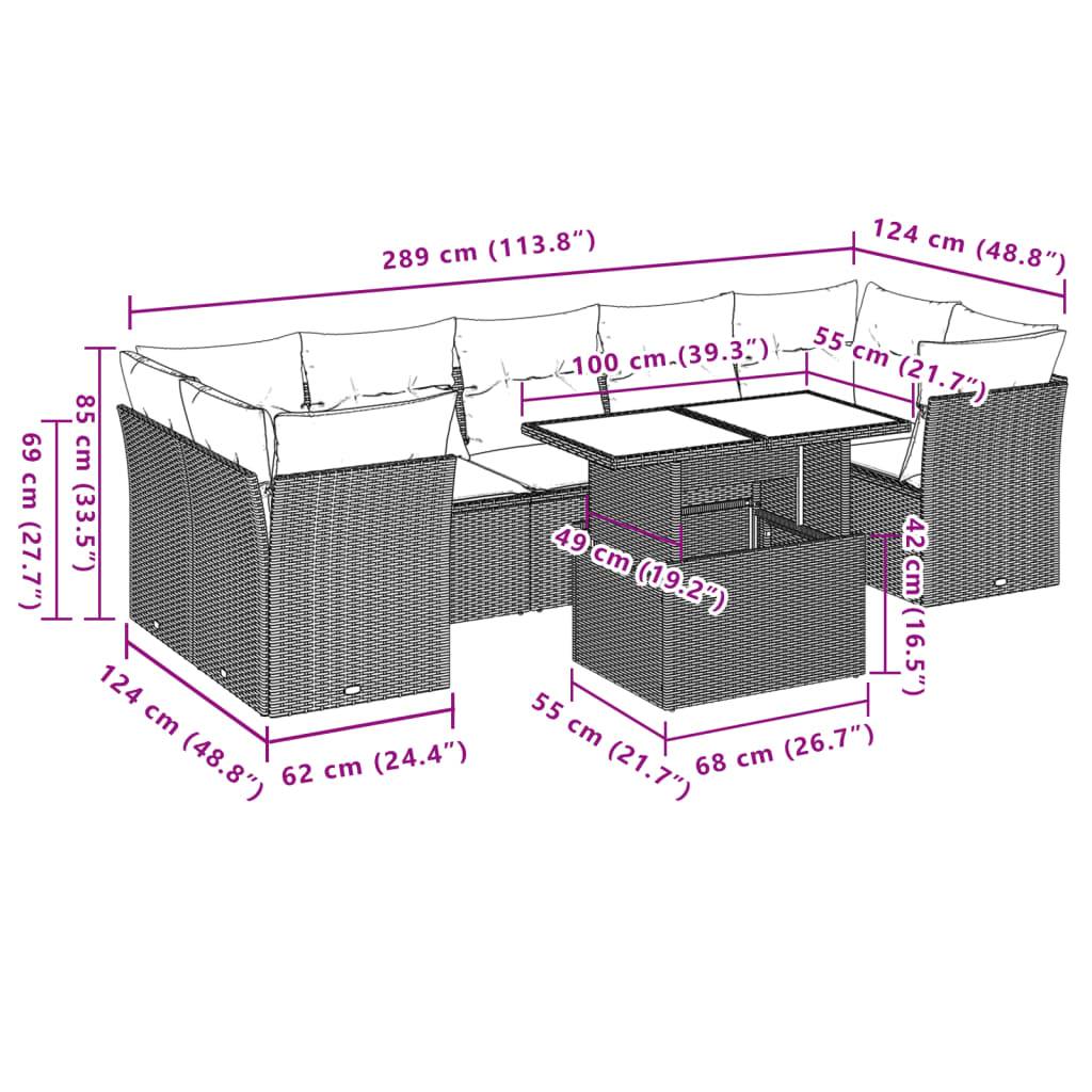 vidaXL 8-tlg. Garten-Sofagarnitur mit Kissen Beige Poly Rattan