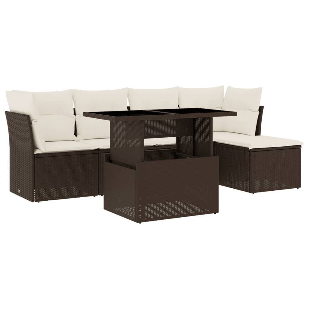 vidaXL 6-tlg. Garten-Sofagarnitur mit Kissen Braun Poly Rattan