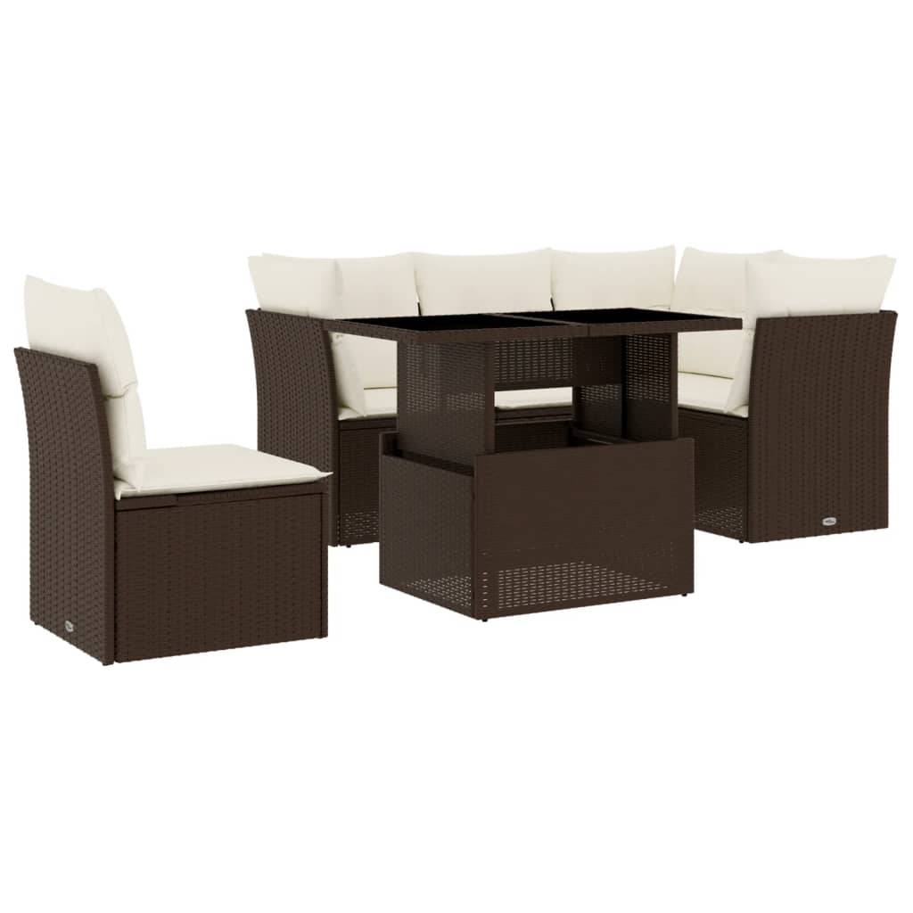 vidaXL 6-tlg. Garten-Sofagarnitur mit Kissen Braun Poly Rattan