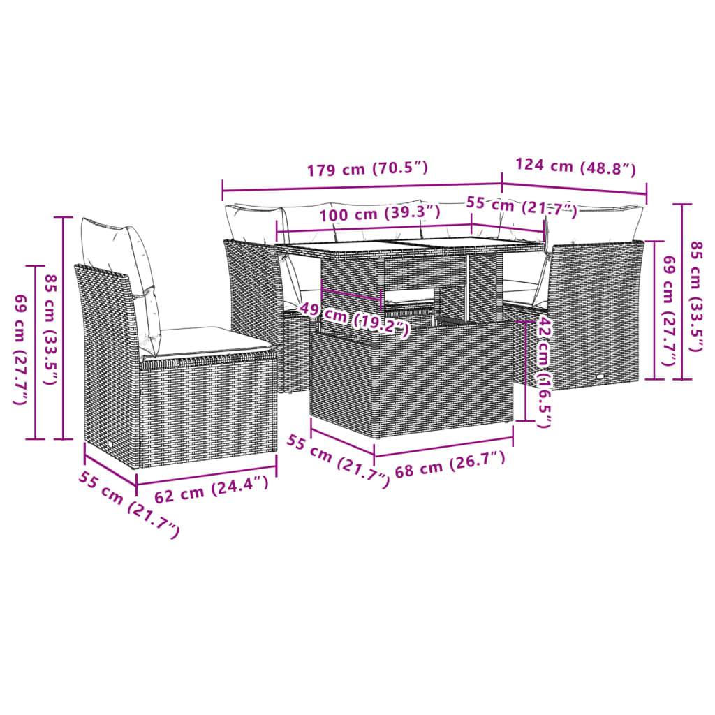 vidaXL 6-tlg. Garten-Sofagarnitur mit Kissen Braun Poly Rattan