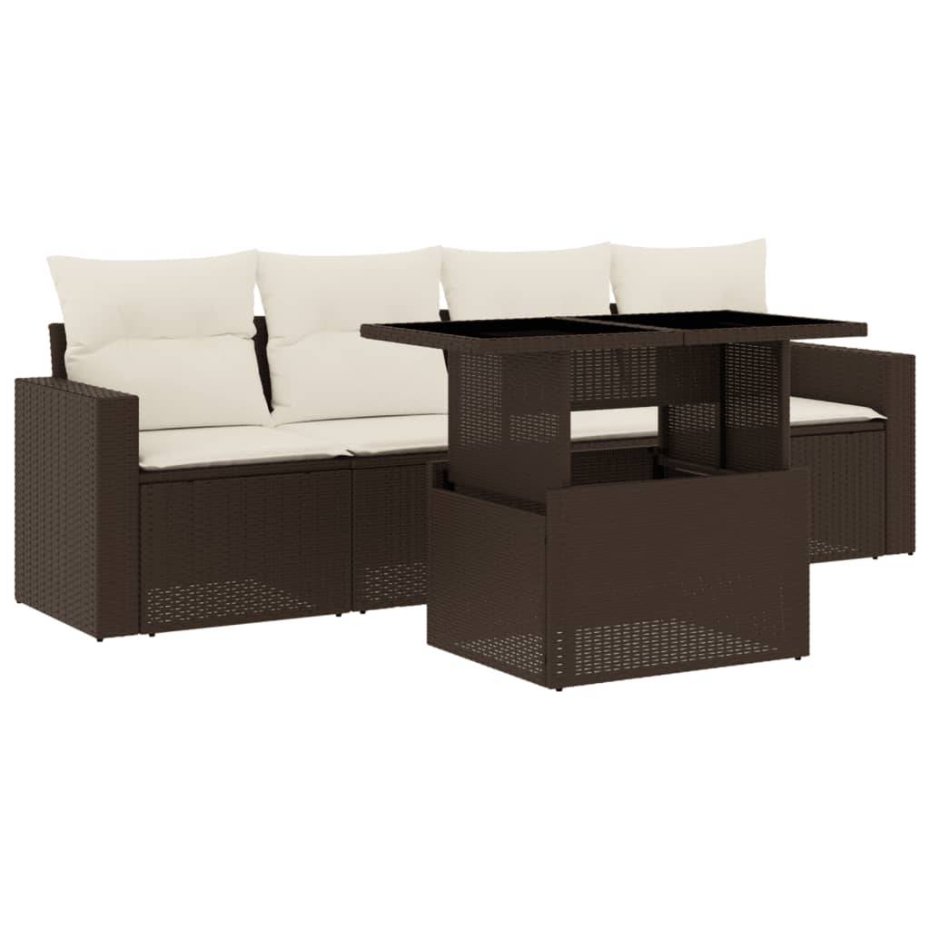 vidaXL 5-tlg. Garten-Sofagarnitur mit Kissen Braun Poly Rattan