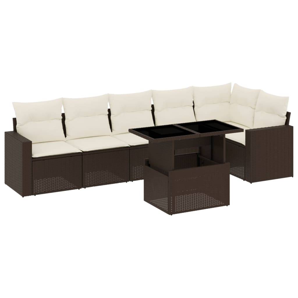vidaXL 7-tlg. Garten-Sofagarnitur mit Kissen Braun Poly Rattan