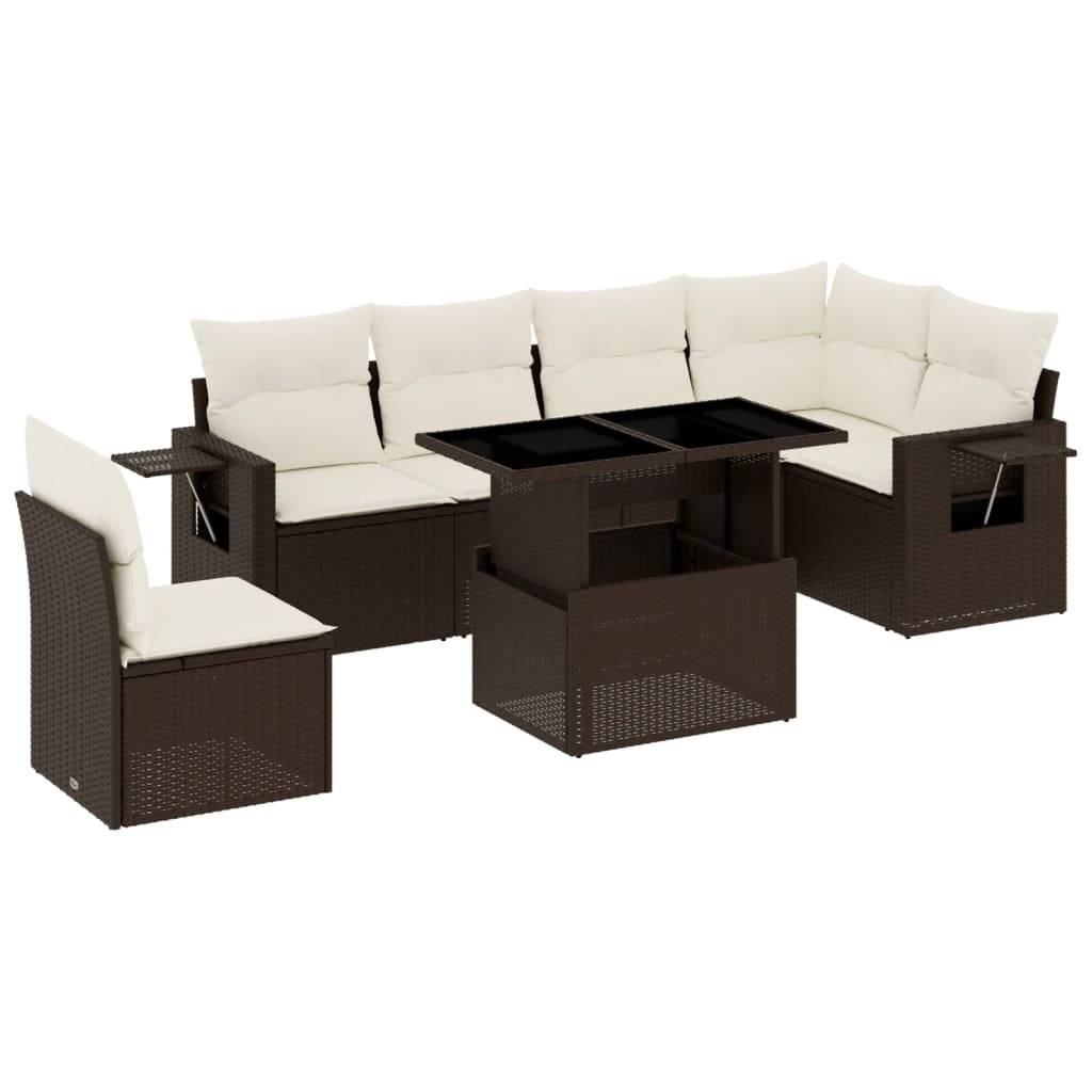 vidaXL 7-tlg. Garten-Sofagarnitur mit Kissen Braun Poly Rattan