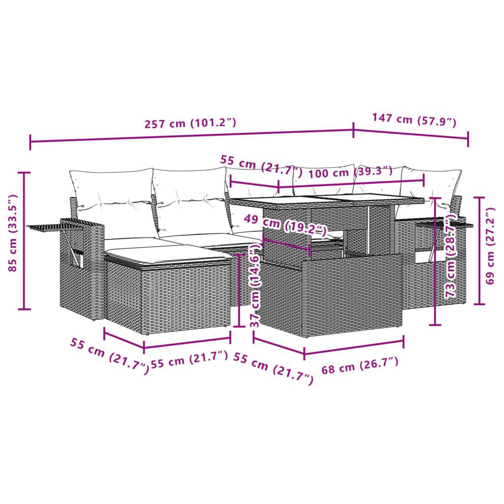 vidaXL 7-tlg. Garten-Sofagarnitur mit Kissen Braun Poly Rattan