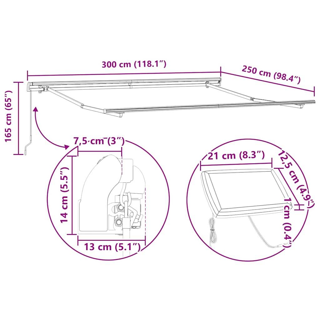 vidaXL Markise mit LED-Beleuchtung Manuell Anthrazit & Weiß 300x250 cm