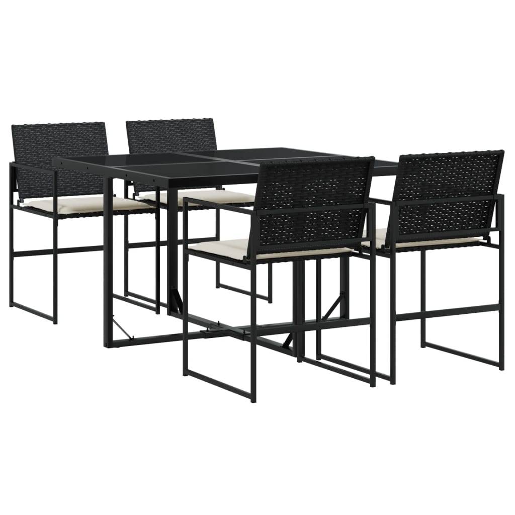 vidaXL 5-tlg. Garten-Essgruppe mit Kissen Schwarz Poly Rattan