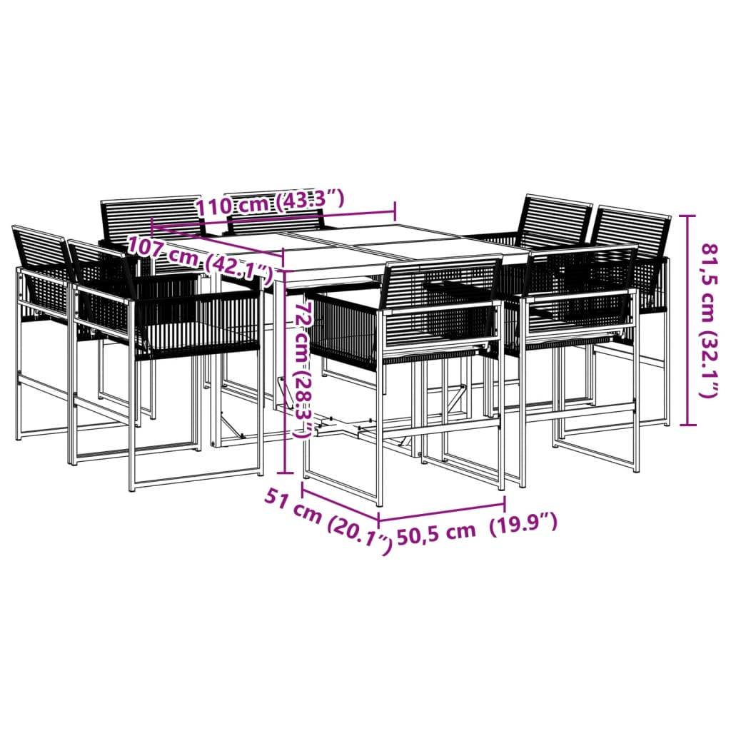 vidaXL 9-tlg. Garten-Essgruppe mit Kissen Schwarz Poly Rattan