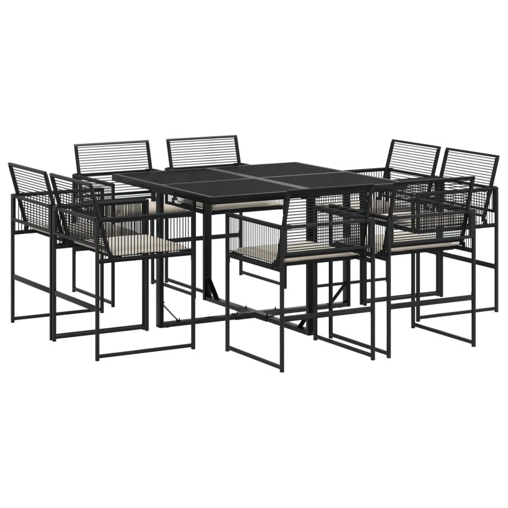 vidaXL 9-tlg. Garten-Essgruppe mit Kissen Schwarz Poly Rattan