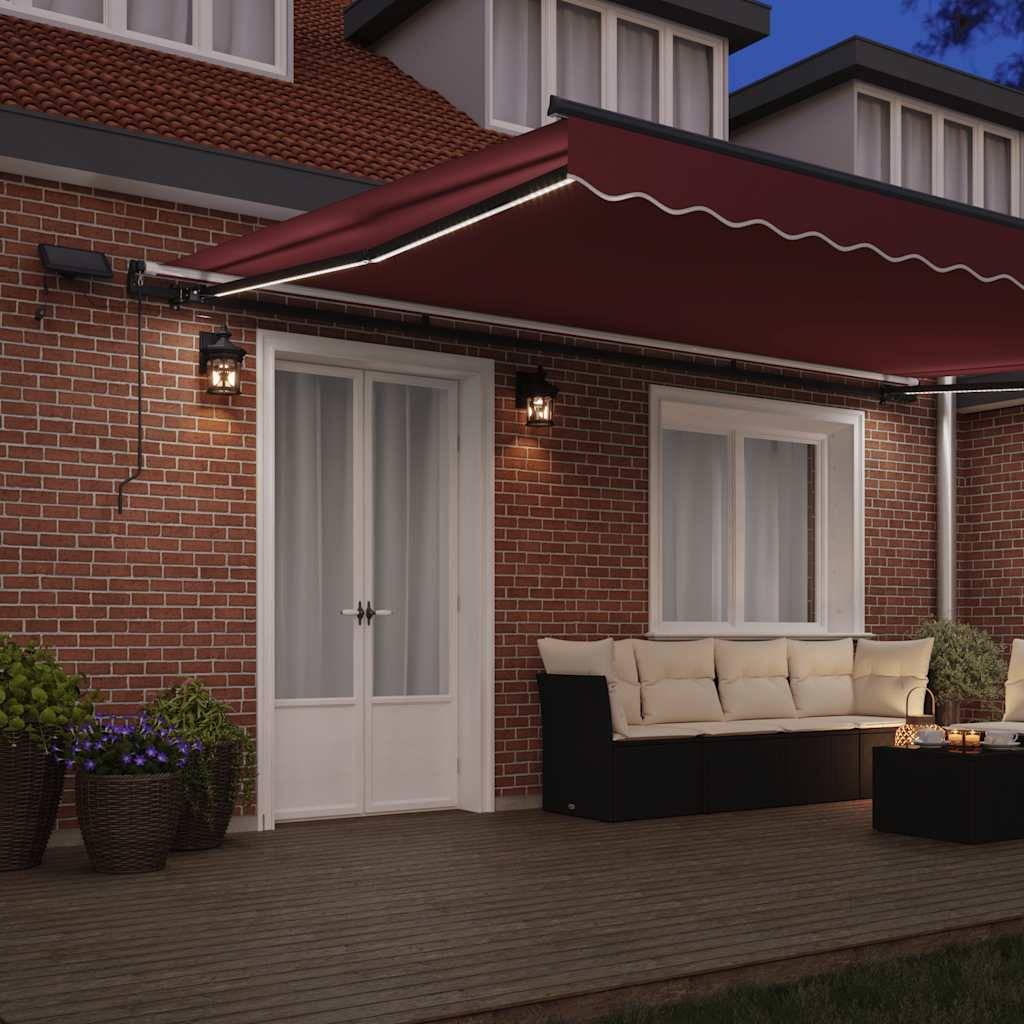 vidaXL Markise Manuell mit LEDs Weinrot 500x300 cm