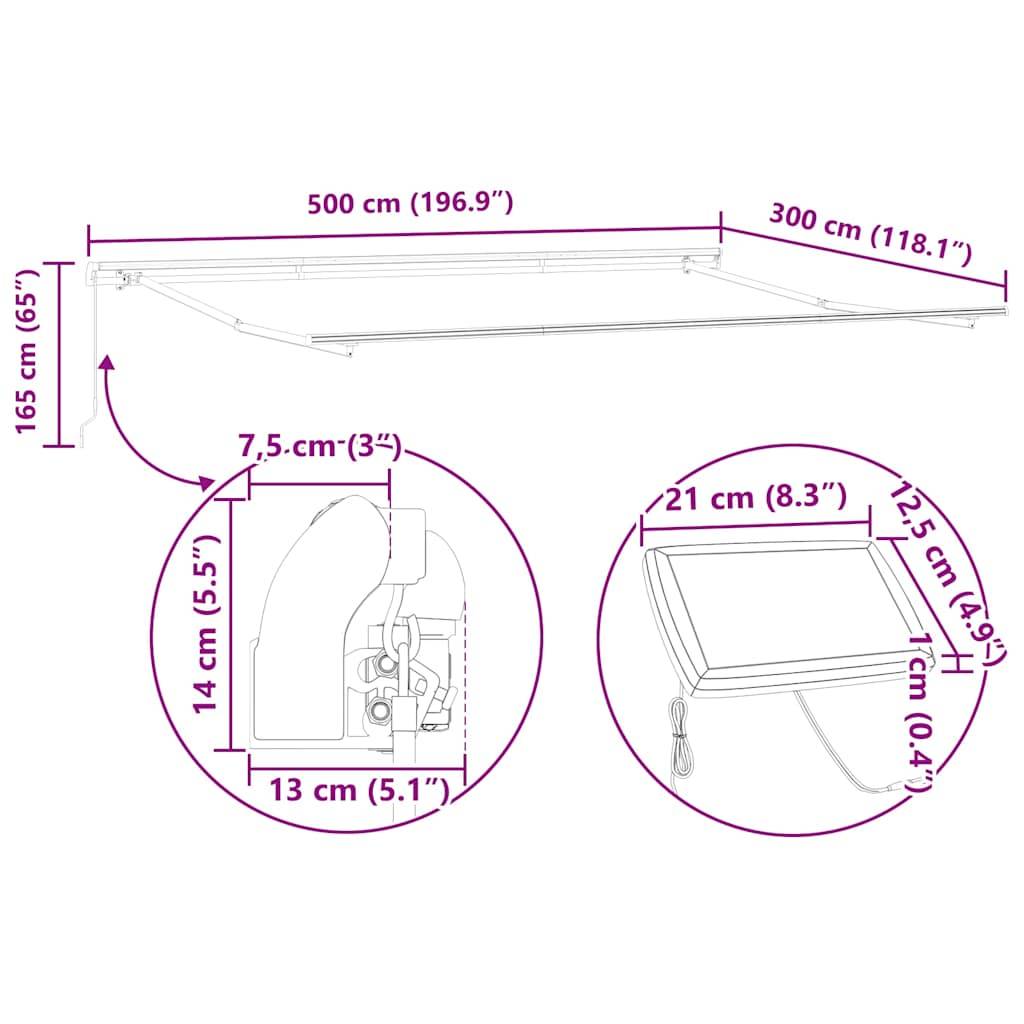 vidaXL Markise Manuell mit LEDs Anthrazit & Weiß 500x300 cm