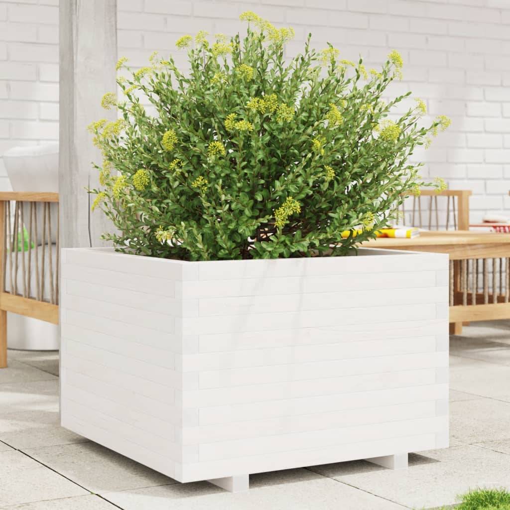 vidaXL Pflanzkübel Weiß 70x70x49,5 cm Massivholz Kiefer