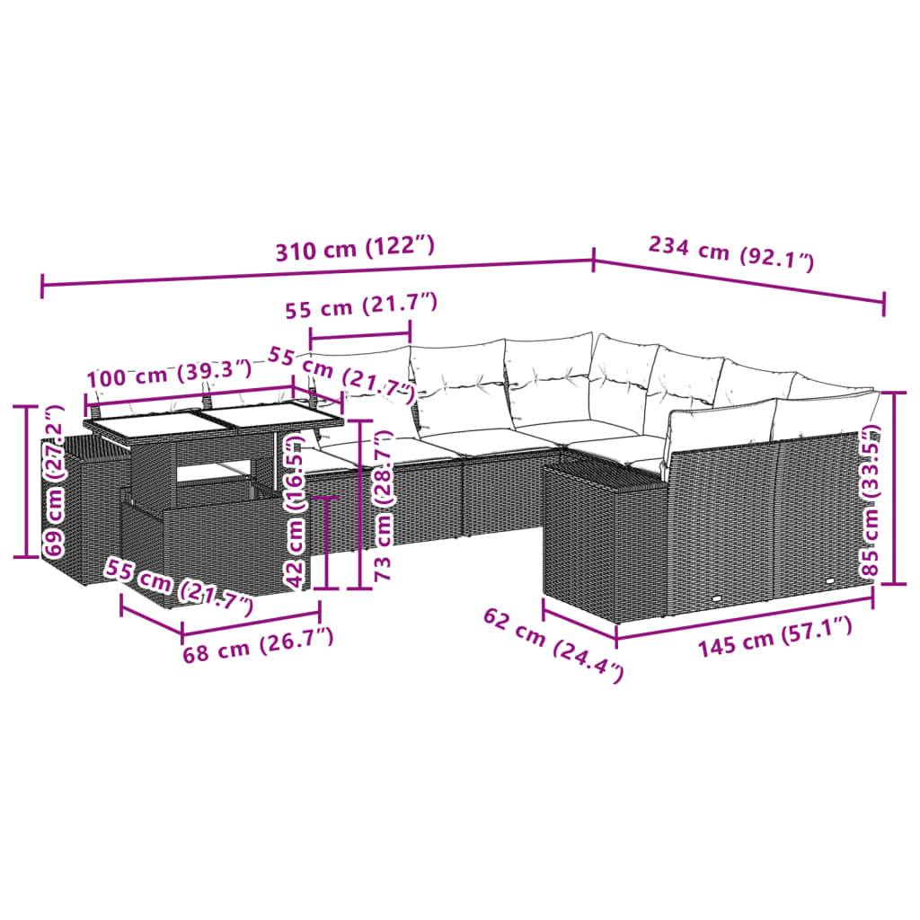 vidaXL 10-tlg. Garten-Sofagarnitur mit Kissen Hellgrau Poly Rattan