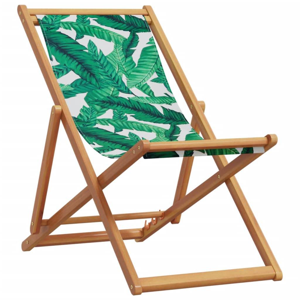 vidaXL Strandstühle 2 Stk. Klappbar Blattmuster Stoff und Massivholz