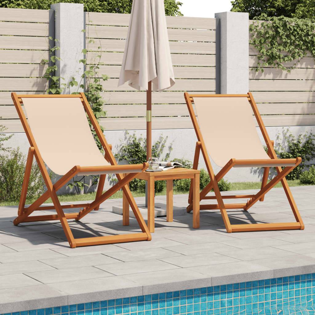 vidaXL Strandstühle 2 Stk. Klappbar Beige Stoff und Massivholz